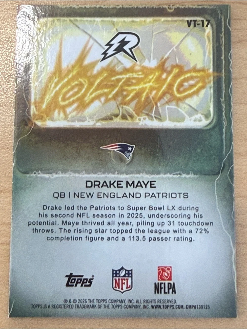 Topps Drake Maye New England Patriots Green Gold Blue Football Card